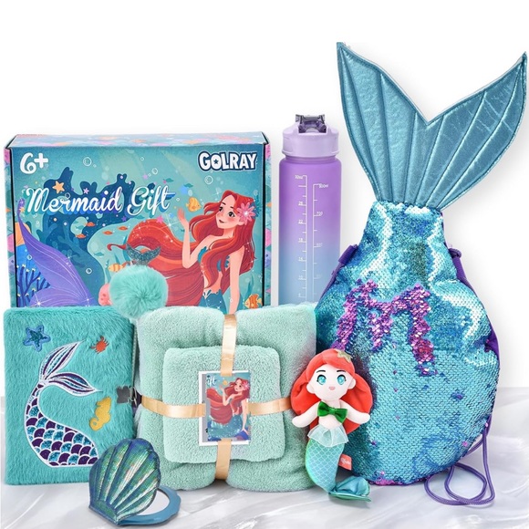 NEW! Little Mermaid Set Sequin Backpack Plush Diary Compact Mirror Water Bottle - Picture 1 of 16